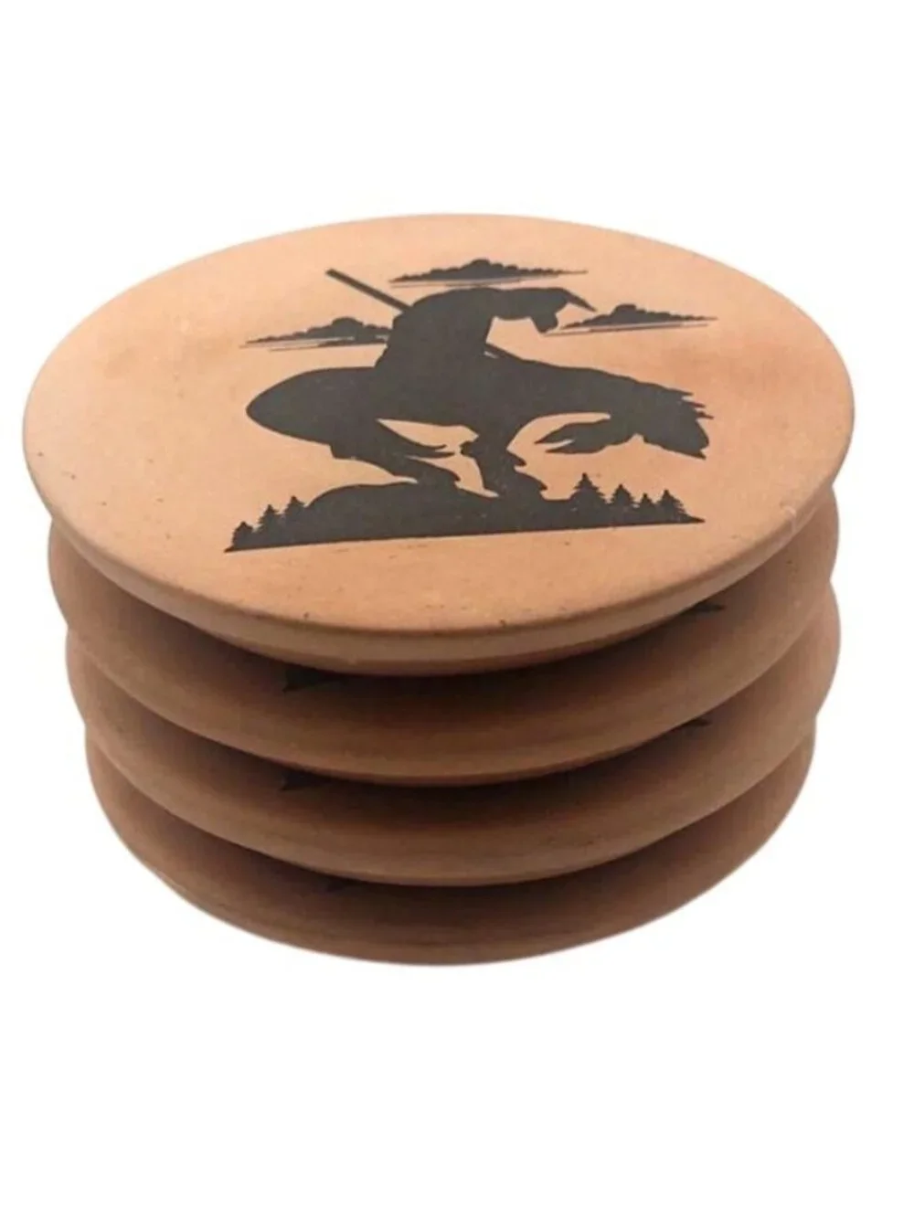 End Of The Trail Terracotta Coasters Set of 4 Native American Western Art